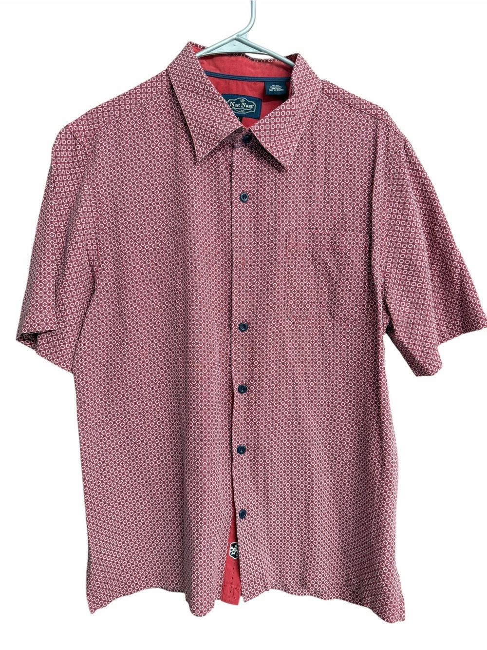 Nat Nast Red Geometric Short-Sleeve Button-Down Shirt Size Large